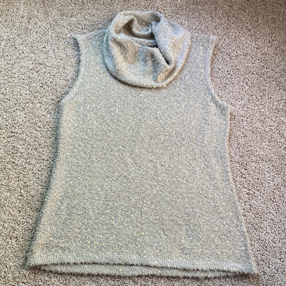 Preston & York Brown and Gold Sequin Sleeveless Blouse Top Sz Medium